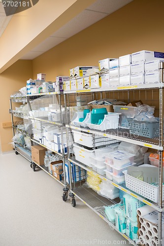 Image of Hospital Supplies Arranged On Trollies