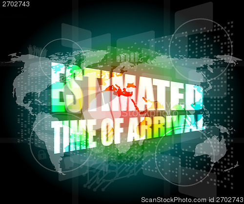 Image of estimated time of arrival words on digital screen