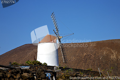 Image of cactus windmills   isle of lanzarote spain   and sky 