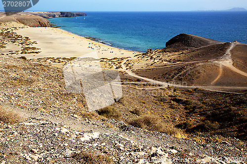 Image of in lanzarote spain pond   stone sky cloud beach  