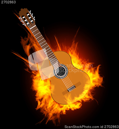 Image of Acoustic guitar in fire flame