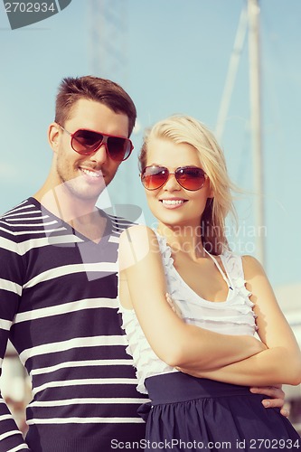 Image of happy young couple in port