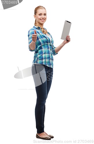 Image of smiling girl with tablet pc computer