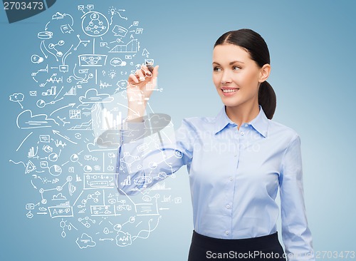 Image of businesswoman writing plan in the air