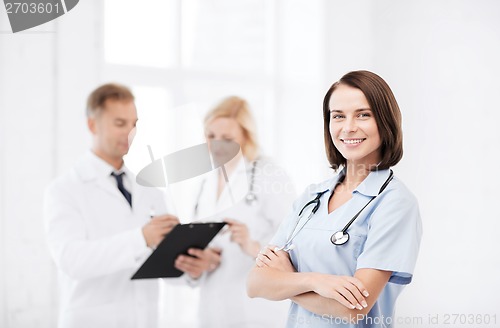 Image of young female doctor with stethoscope