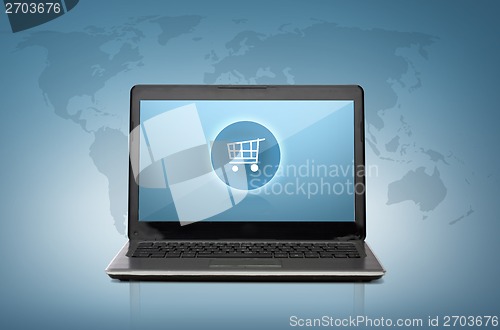 Image of laptop computer with shopping cart button