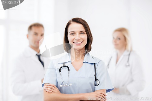 Image of young female doctor with stethoscope