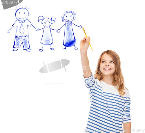 Image of little girl drawing with brush family portrait