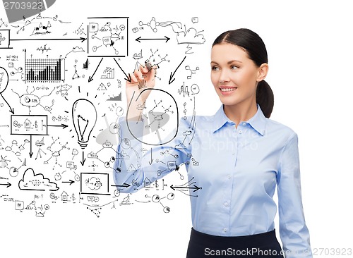 Image of businesswoman writing plan in the air