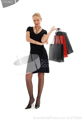 Image of shopping blond in black dress #3