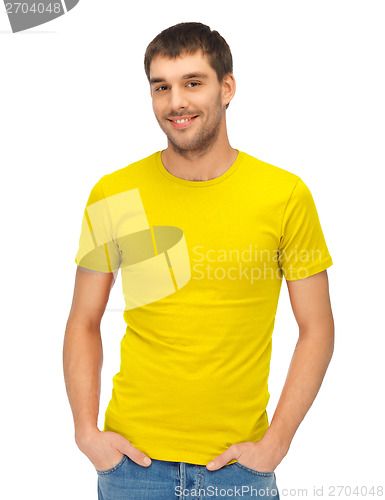 Image of handsome man in blank yellow shirt