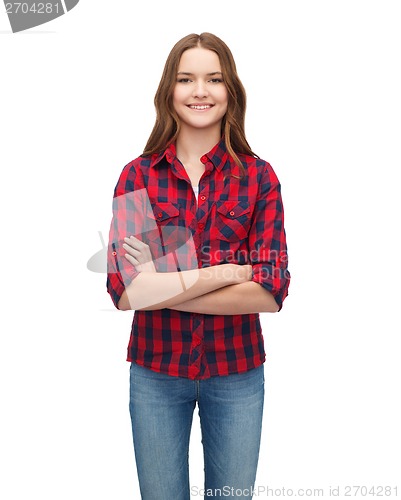 Image of smiling young woman in casual clothes