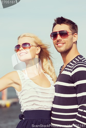 Image of happy young couple in port