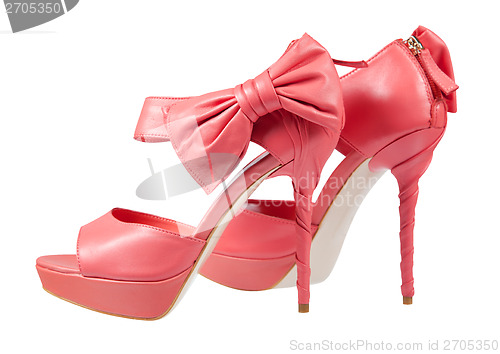 Image of Pink shoes with a bow on a high heel 