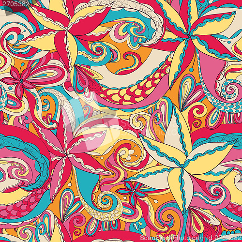 Image of Seamless hand-drawn pattern, floral background