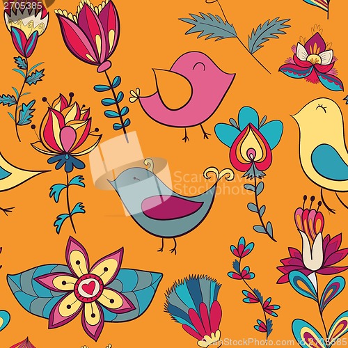 Image of Seamless texture with flowers and birds