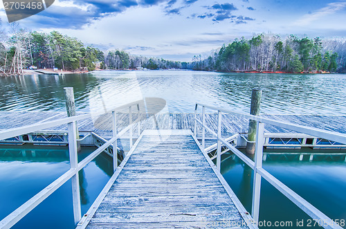 Image of sunset over lake wylie at a dock