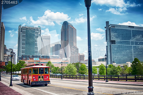 Image of street vew charlotte city with tour bus