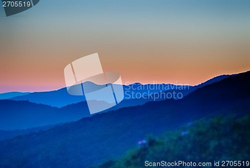 Image of sunset view over blue ridge mountains