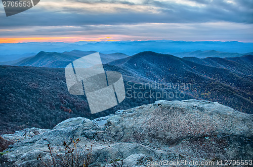 Image of sunset view over blue ridge mountains