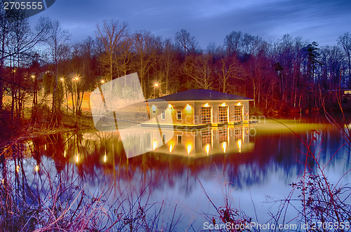 Image of fire department rescue building on water