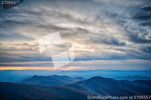 Image of sunset view over blue ridge mountains