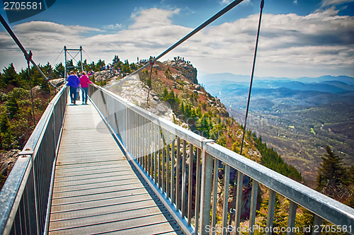 Image of on top of grandfather mountain mile high bridge in nc