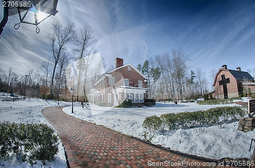 Image of snow around billy graham library after winter storm