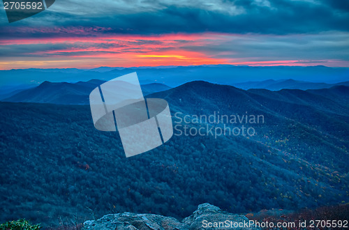 Image of sunset view over blue ridge mountains