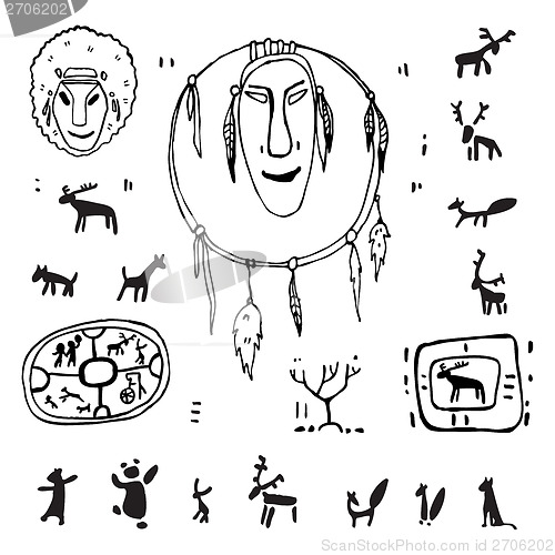 Image of Siberia. Primitive painting set.
