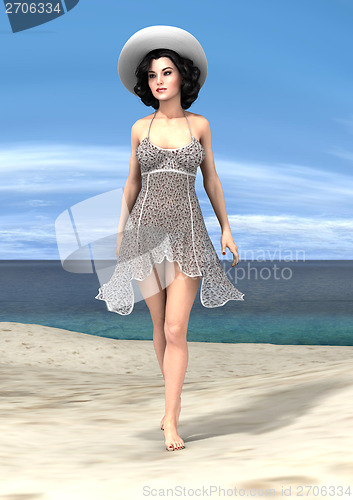 Image of Young Woman on the Beach