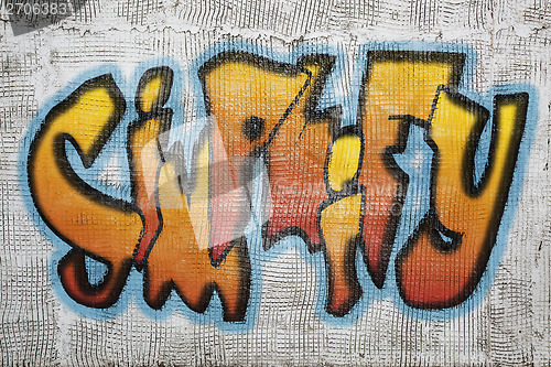 Image of simplify word graffiti on plaster wall