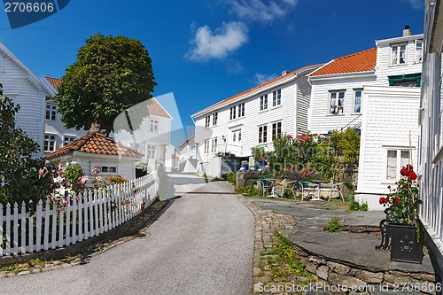 Image of White wooden houses in old town of Skudeneshavn