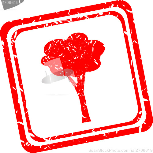 Image of Tree simbol on grunge red stamp isolated on white