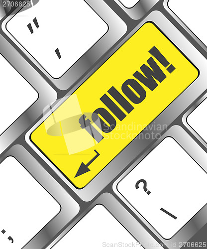 Image of Social media or social network concept: Keyboard with follow button