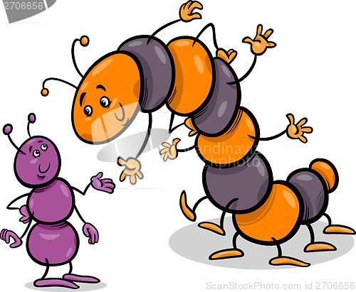 Image of ant and caterpillar cartoon illustration