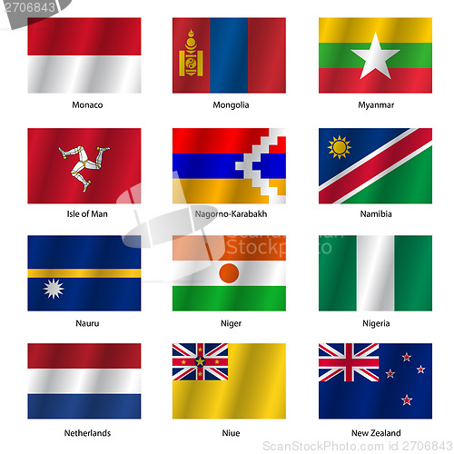 Image of Set  Flags of world sovereign states. Vector illustration. 