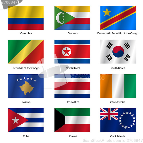 Image of Set  Flags of world sovereign states. Vector illustration. 