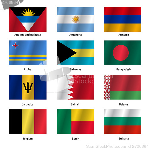 Image of Set  Flags of world sovereign states. Vector illustration.