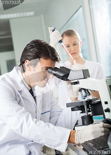 Image of Male Scientist Using Microscope In Lab