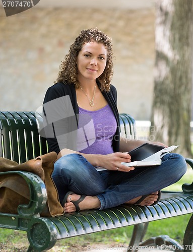 Image of Beautiful University Student On Bench