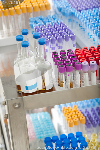 Image of Test Tubes And Bottles On Trolley