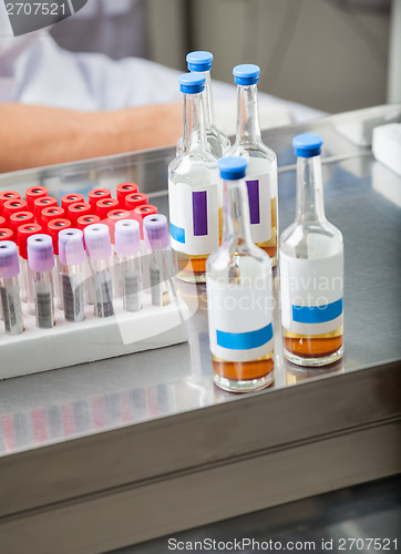 Image of Test Tubes And Sample Bottles In Lab