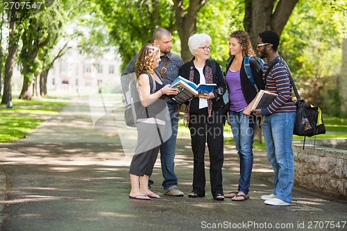 Image of Student Discussing Notes With Classmates On Campus