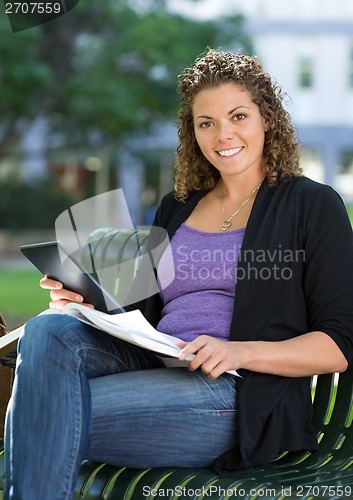 Image of Happy University Student With Book Studying On Campus