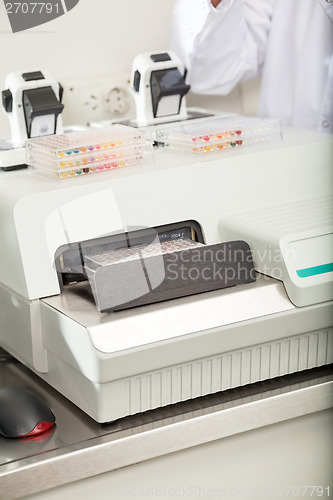 Image of Microplates On Analyzer In Lab