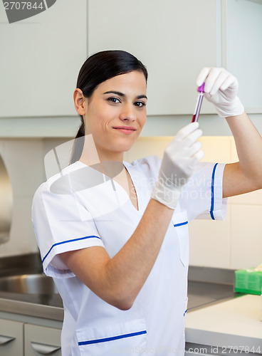 Image of Researcher With Blood Sample In Lab