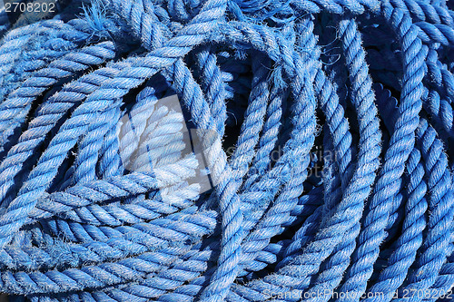 Image of cove of blue marine rope closeup