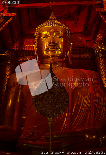 Image of Big golden Buddha statue in Wat Panan Choeng temple, Ayutthaya, 