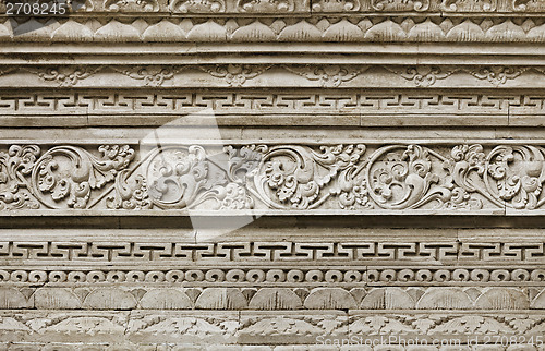 Image of Stone ornament on wall of old temple. Indonesia, Bali Island